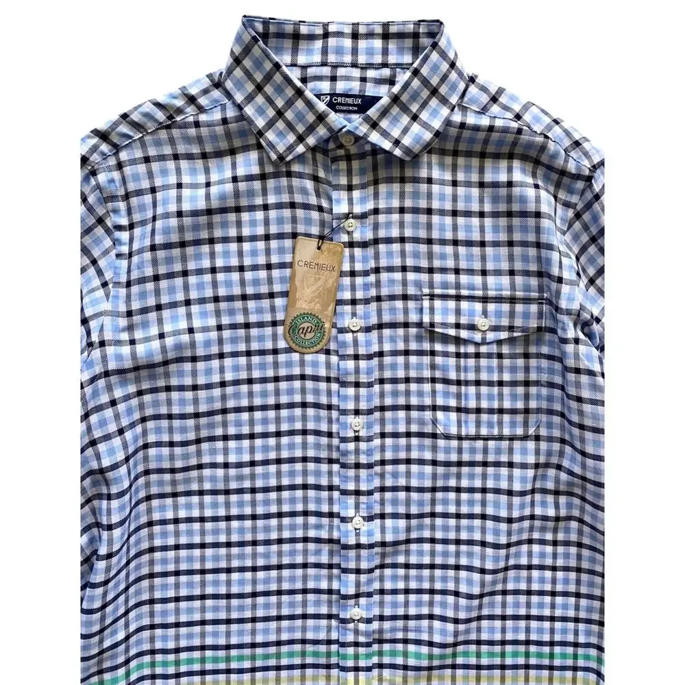 Daniel Cremieux Classics Nwt Cotton Lyocell Linen Blue Check Long Sleeve Shirt L